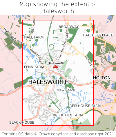 Map showing extent of Halesworth as bounding box