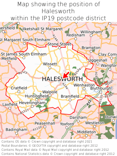 Map showing location of Halesworth within IP19
