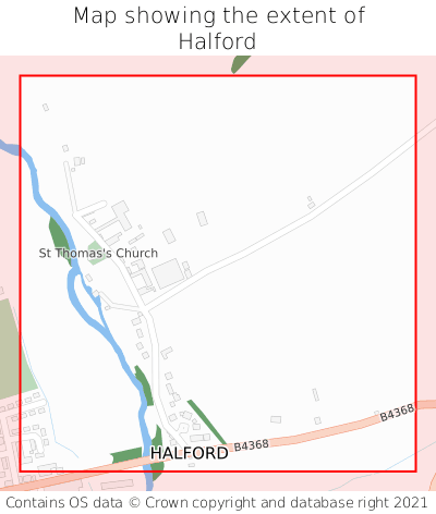 Map showing extent of Halford as bounding box