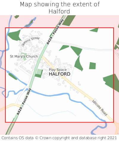 Map showing extent of Halford as bounding box