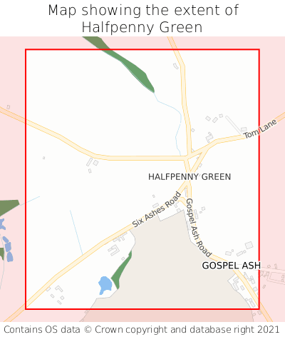 Map showing extent of Halfpenny Green as bounding box