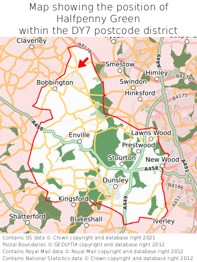 Map showing location of Halfpenny Green within DY7