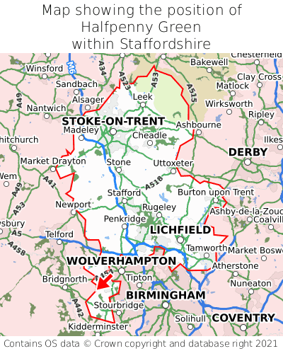 Map showing location of Halfpenny Green within Staffordshire