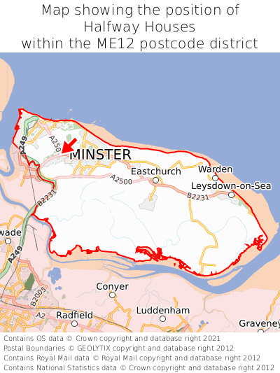 Map showing location of Halfway Houses within ME12