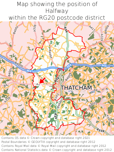 Map showing location of Halfway within RG20