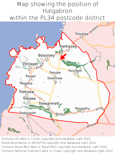 Map showing location of Halgabron within PL34