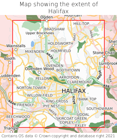 Map showing extent of Halifax as bounding box