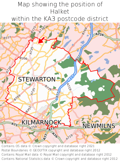 Map showing location of Halket within KA3
