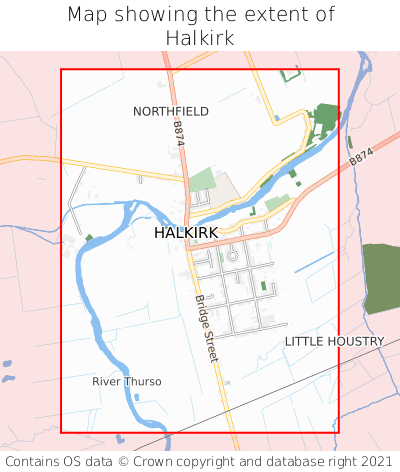 Map showing extent of Halkirk as bounding box
