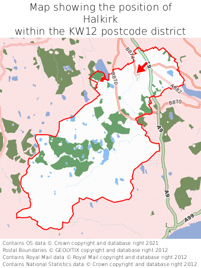 Map showing location of Halkirk within KW12