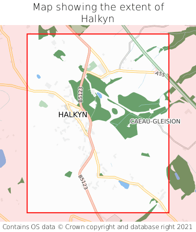 Map showing extent of Halkyn as bounding box