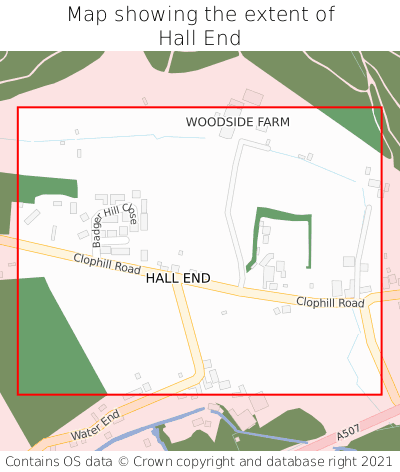 Map showing extent of Hall End as bounding box