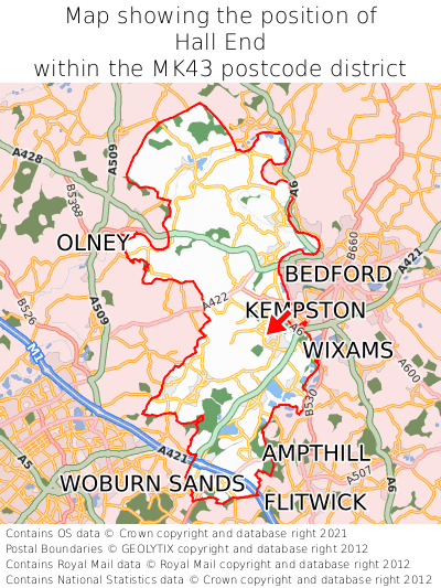 Map showing location of Hall End within MK43
