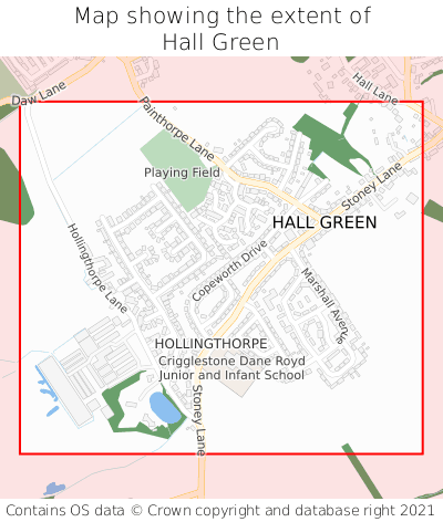 Map showing extent of Hall Green as bounding box