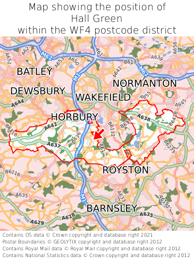 Map showing location of Hall Green within WF4