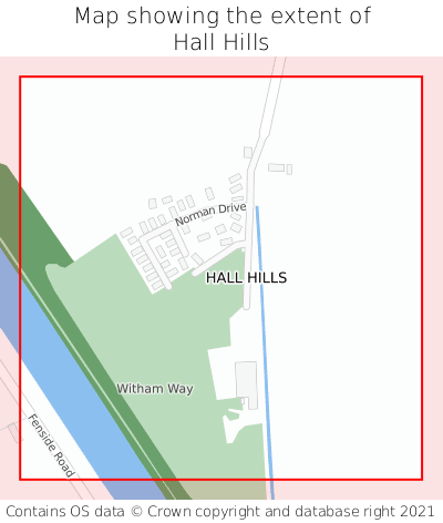 Map showing extent of Hall Hills as bounding box