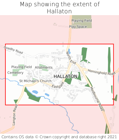 Map showing extent of Hallaton as bounding box