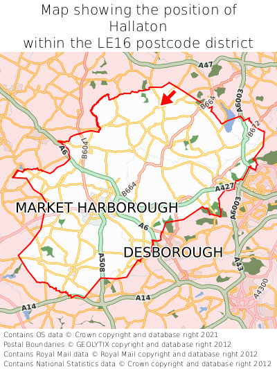 Map showing location of Hallaton within LE16