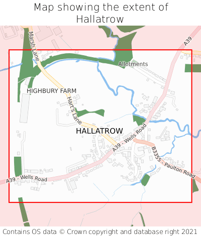 Map showing extent of Hallatrow as bounding box