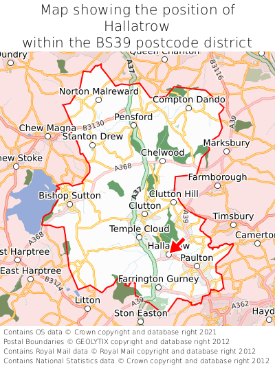 Map showing location of Hallatrow within BS39