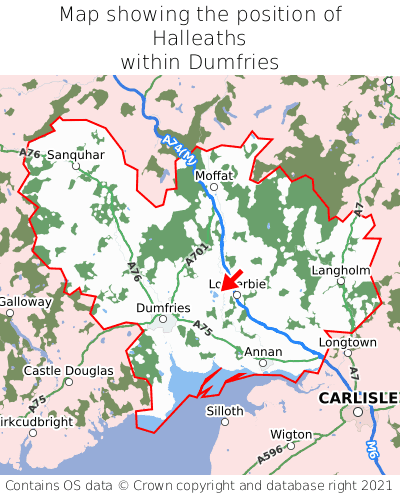 Map showing location of Halleaths within Dumfries