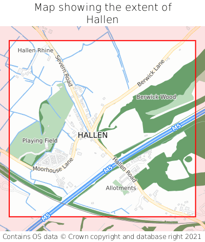 Map showing extent of Hallen as bounding box