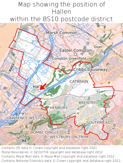 Map showing location of Hallen within BS10