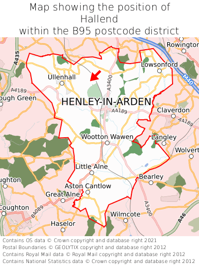 Map showing location of Hallend within B95