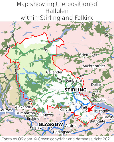 Map showing location of Hallglen within Stirling and Falkirk