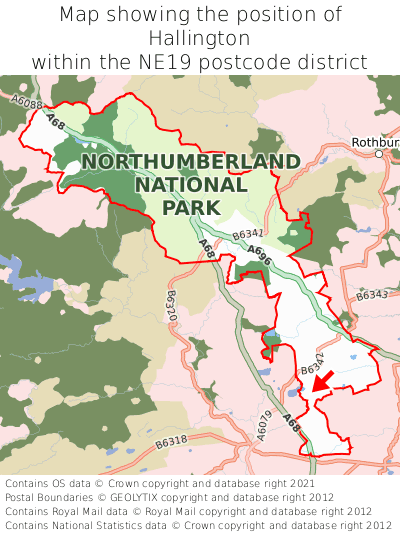 Map showing location of Hallington within NE19
