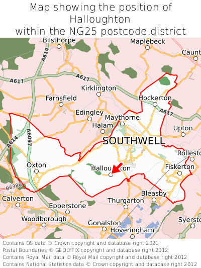 Map showing location of Halloughton within NG25