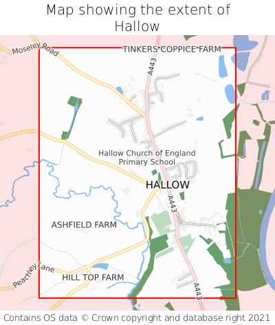 Map showing extent of Hallow as bounding box