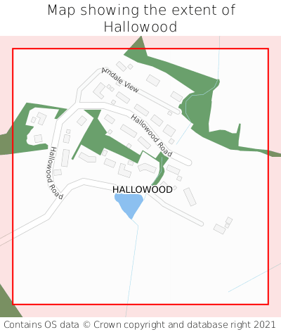 Map showing extent of Hallowood as bounding box
