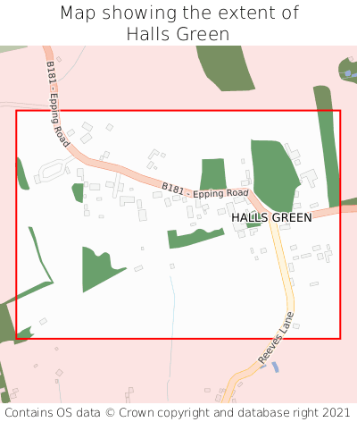 Map showing extent of Halls Green as bounding box