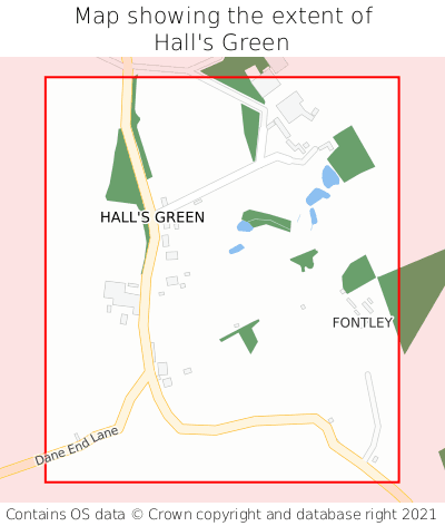Map showing extent of Hall's Green as bounding box
