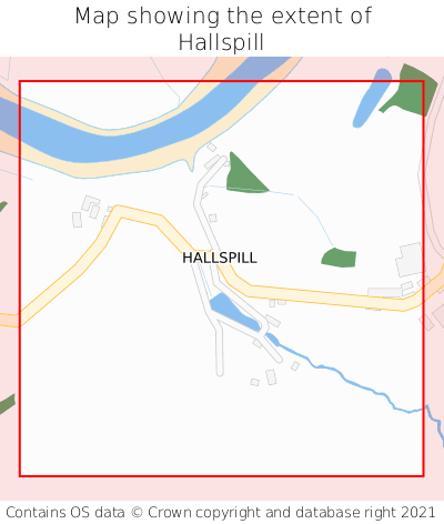 Map showing extent of Hallspill as bounding box