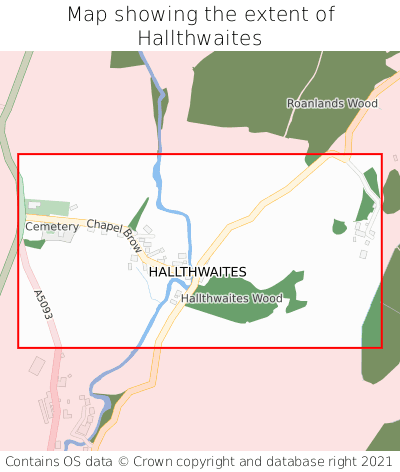 Map showing extent of Hallthwaites as bounding box