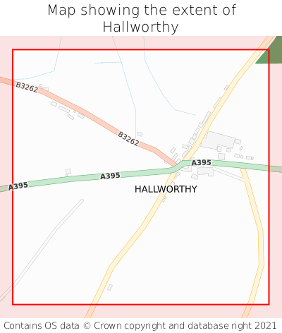 Map showing extent of Hallworthy as bounding box