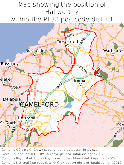 Map showing location of Hallworthy within PL32