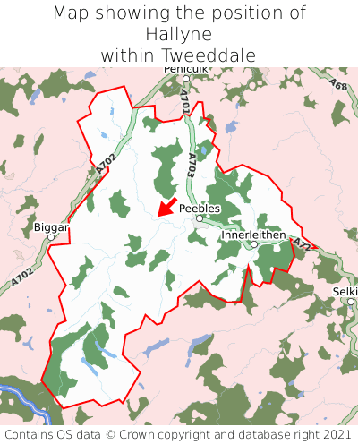 Map showing location of Hallyne within Tweeddale