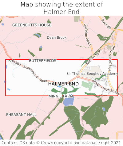 Map showing extent of Halmer End as bounding box