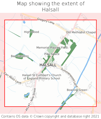 Map showing extent of Halsall as bounding box