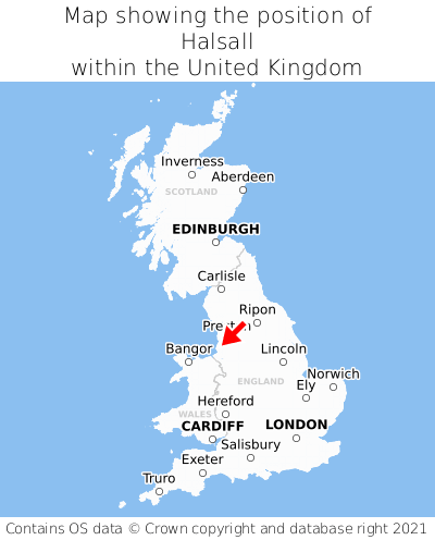 Map showing location of Halsall within the UK
