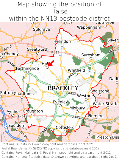 Map showing location of Halse within NN13
