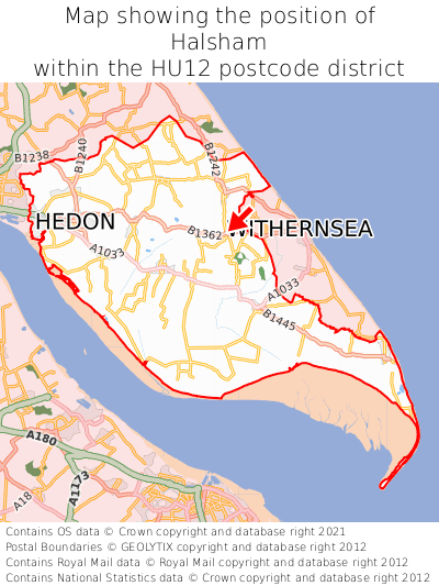 Map showing location of Halsham within HU12