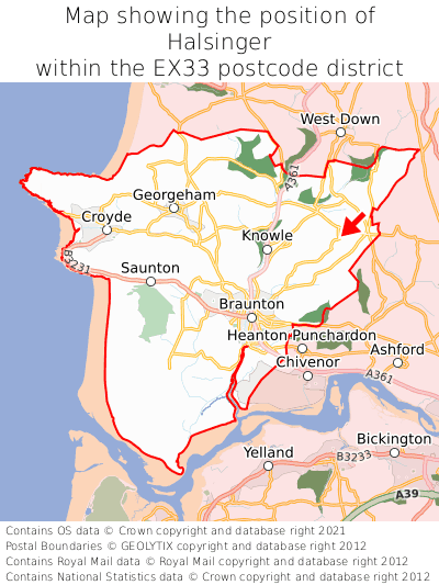 Map showing location of Halsinger within EX33
