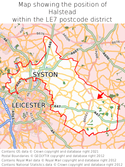 Map showing location of Halstead within LE7