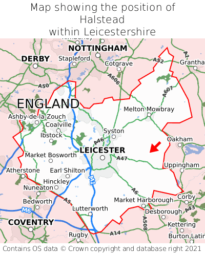 Map showing location of Halstead within Leicestershire