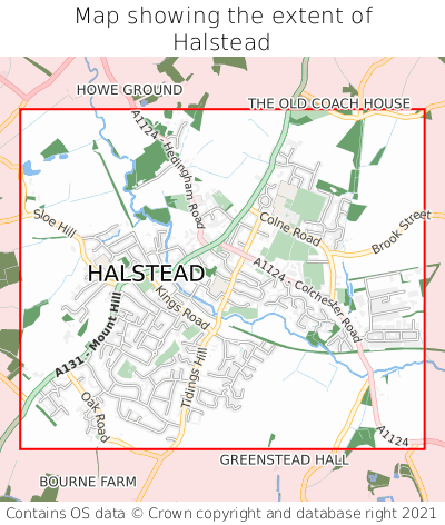Map showing extent of Halstead as bounding box