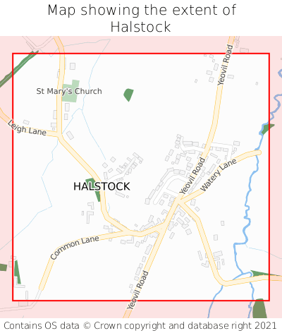 Map showing extent of Halstock as bounding box